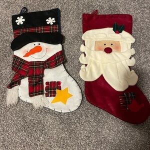 Christmas Stocking. Santa and Snowman. Blue and Red.